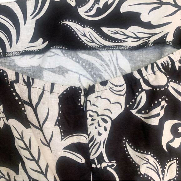 Cream Black Floral Print Linen Blend Sleeveless Midi Dress Large Tropical Beach - Picture 11 of 13